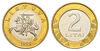 Литва 2 лита 1999  KM 112 биметалл UNC 4650-851