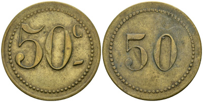 Франция 50 сантимов XIX-XX век ресторанный жетон латунь 4166-1233