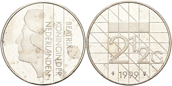 Нидерланды 2 1/2 гульдена 1999 Беатрикс (1980-2013) KM 206 никель 4593-735