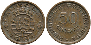 Португальская Ангола 50 сентаво 1961 KM 75 бронза 33-857