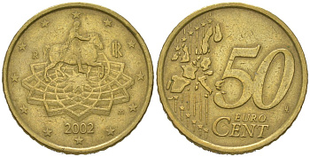 Италия 50 евроцентов 2002 R, Конная статуя Марка Аврелия KM 215 нордик 4538-847