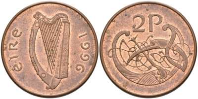 Ирландия 2 пенса 1996 птичка KM 21a сталь плакированная медью 4561-1232