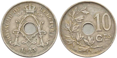 БЕЛЬГИЯ 10 САНТИМОВ 1923 BELGIQUE KM 85.1 медно-никель 213-453