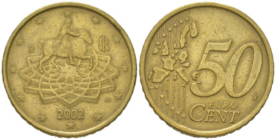 Италия 50 евроцентов 2002 R, Конная статуя Марка Аврелия KM 215 нордик 4538-847