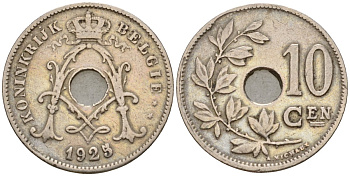 Бельгия 10 сантимов 1925 Belgie KM 86 медно-никель 26-635