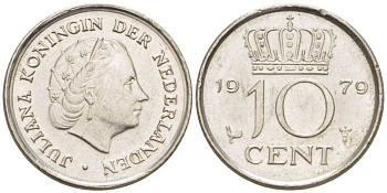НИДЕРЛАНДЫ 10 ЦЕНТОВ 1979 ЮЛИАНА (1948-1980) KM 182 никель 211-1245