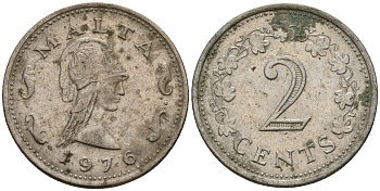 Мальта 2 цента 1976 Пентесилея, царица амазонок KM 9 медь цинк 4154-665