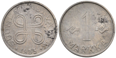 Финляндия 1 марка 1953 KM 36 железо 4588-741