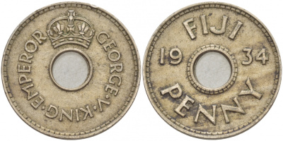 Фиджи 1 пенни 1934 Георг V (1910-1936) KM 2 медно-никель 51-1415