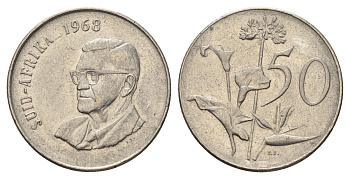 ЮАР 50 центов 1968 Окончание президентства Чарльза Сварта, South Africa, легенда на английском KM 79.2 никель 4622-927