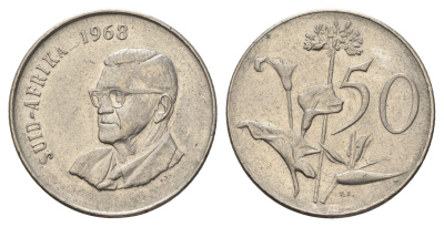 ЮАР 50 центов 1968 Окончание президентства Чарльза Сварта, South Africa, легенда на английском KM 79.2 никель 4622-927