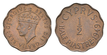 Кипр 1/2 пиастра 1949 Георг VI (1936-1952) KM 29 бронза UNC 4649-1134