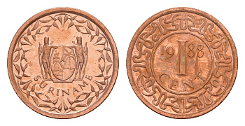 Суринам 1 цент 1988 редкий год KM 11b сталь плакированная медью UNC 4649-951