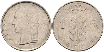 Бельгия 1 франк 1977 Belgique, Бодуэн I (1951-1993) KM 142.1 медно-никель 4563-1123
