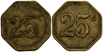 Франция 25 сантимов ND ресторанный жетон латунь 4166-423