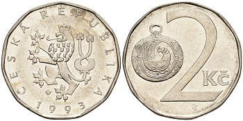 Чехия 2 кроны 1993 KM 9 сталь плакированная никелем 4156-147