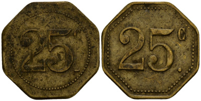 Франция 25 сантимов ND ресторанный жетон латунь 4166-423