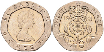 Великобритания 20 пенсов 1983 Елизавета II (1952-2022) KM 931, Spink 4230 (G1) медно-никель 4116-1025