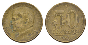 Бразилия 50 сентаво 1948 Эурику Дутра KM 563 алюминиевая бронза 4655-1117