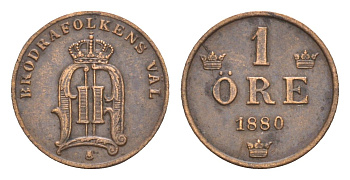 Швеция 1 эре 1880 Оскар II (1872-1907) KM 750 бронза 1518-734
