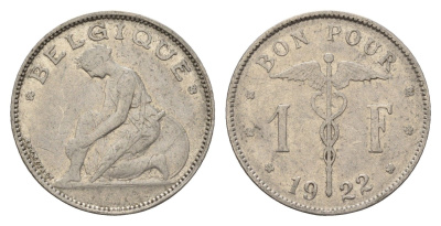 Бельгия 1 франк 1922 Belgique, Альберт I (1910-1934) KM 89 никель 3336-615