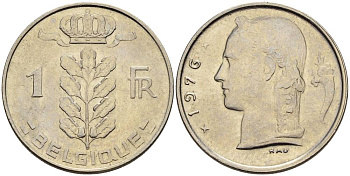 БЕЛЬГИЯ 1 ФРАНК 1976 BELGIQUE KM 142.1 медно-никель 4546-517