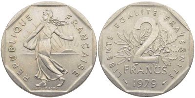 ФРАНЦИЯ 2 ФРАНКА 1979 СЕЯТЕЛЬ KM 942.1, LE FRANC 272.3 никель 111-1043