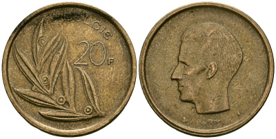 Бельгия 20 франков 1982 BELGIE KM 160 никель бронза 4120-1244