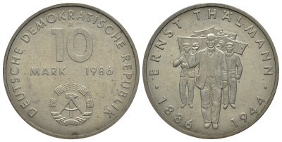 ГДР 10 марок 1986 А, 100 лет со дня рождения Эрнста Тельмана (1886-1944) KM 109, J. 1608 медно-никель 413-231