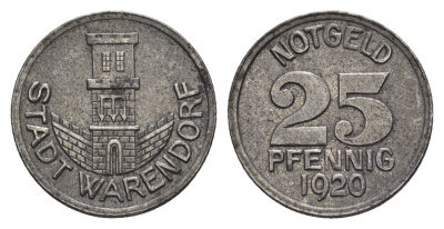 Варендорф 25 пфеннигов 1920 Funck 575.5, Men18 32804.5 железо 4548-1126