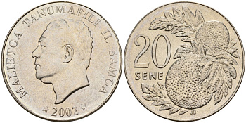 Самоа 20 сене 2002 Малиетоа Танумафили II KM 133 медно-никель UNC 4120-632