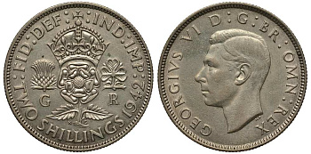 Великобритания 2 шиллинга (флорин) 1942 Георг VI (1936-1952) KM 855, Spink 4081 серебро 215-821