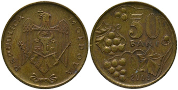 Молдавия 50 бани 2003 KM 10 сталь плакированная латунью 4549-1063