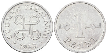 Финляндия 1 пенни 1969 KM 44a алюминий 218-862
