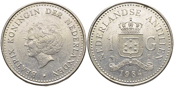 Нидерландские Антилы 1 гульден 1984 Беатрикс (1980-2013) KM 24 никель 111-813