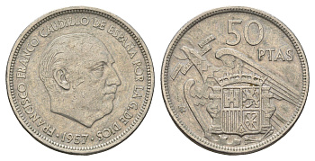 Испания 50 песет 1957 (58) Франсиско Франко (1939-1975) KM 788 медно-никель 91-1016