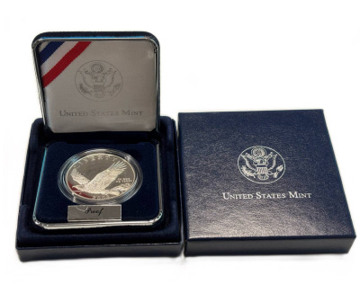 США 1 доллар 2008 P, Белоголовый орлан, оригинальная коробка, сертификат KM 439 серебро 8-2-05-16