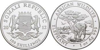 Сомали 100 шиллингов 2012 серия охрана окружающей среды, африканские слоны, 1 унция KM NEW серебро PROOF 1076-7-52
