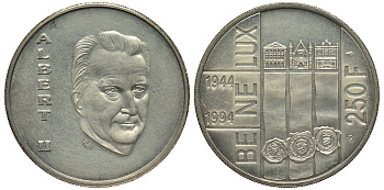 Бельгия 250 франков 1994 50 лет образования Бенилюкса KM 195 серебро UNC 1530-325