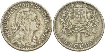 ПОРТУГАЛИЯ 1 ЭСКУДО 1952 KM 578 медно-никель 77-751