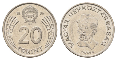Венгрия 20 форинтов 1985 BP, Дьердь Дожа KM 630 медно-никель 4145-1243