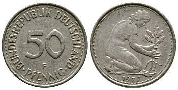 ФРГ 50 ПФЕННИГОВ 1977 F KM 109.2 медно-никель 41-1153