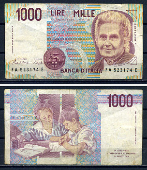 Италия 1000 лир 1990 Pick 114 a бумага 8592-1-1-2