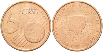 НИДЕРЛАНДЫ 5 ЕВРОЦЕНТОВ 2005 БЕАТРИКС KM 226 сталь плакированная медью 4543-231