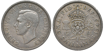 Великобритания 2 шиллинга (флорин) 1949 Георг VI (1936-1952) KM 878, Spink 4107 медно-никель 4123-914