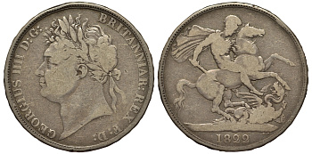 Великобритания 1 крона 1822 Георг IV (1820-1830) KM 680.1, Spink 3805 серебро 1520-1125