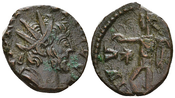 Римская Империя, императоры в Галлии антониниан 269 - 270 Викторин, IMP C VICTORINVS P F AVG, бюст императора / INVICTVS, бог Соль, локальная чеканка в Галлии RIC 114 биллон 1073-25-113