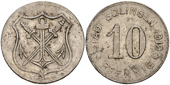 Золинген 10 пфеннигов 1919 Funck 508.4 железо 08-554