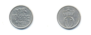 Норвегия 10 эре 1964 пчела, Улаф V (1958-1991) KM 411 медно-никель 4379-951