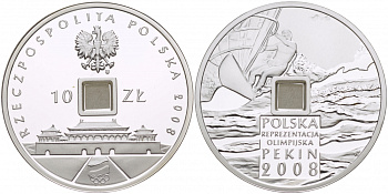 Польша 10 злотых 2008 XXIX Летние Олимпийские игры 2008 года в Пекине, виндсерфинг, стилизованная под старинный кэш KM 646 серебро PROOF 1087-4-53